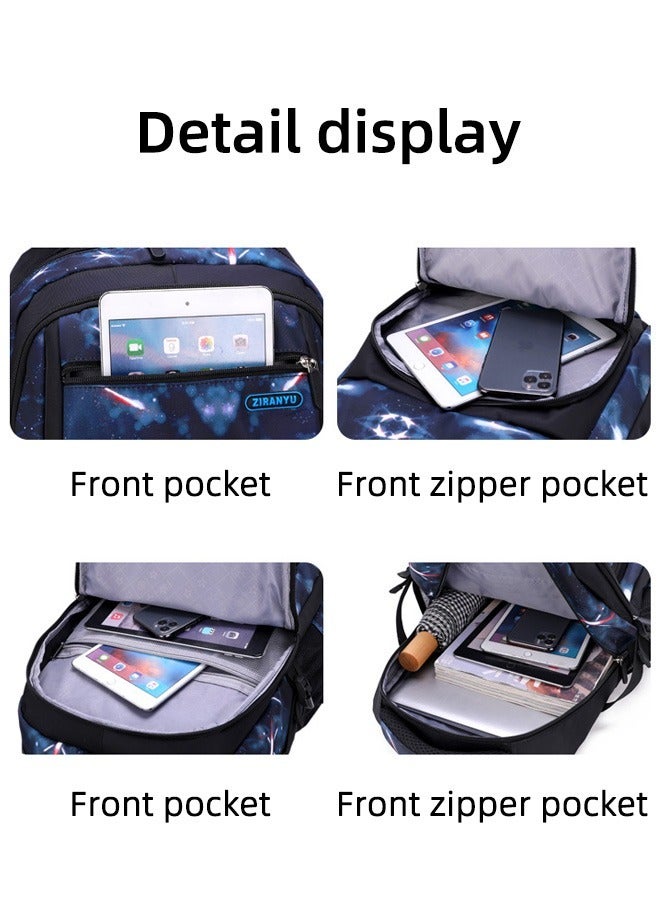 Joychic حقيبة ظهر مدرسية عادية للمرحلة الابتدائية والإعدادية حقيبة كتب متينة وخفيفة الوزن وقابلة للتنفس مجموعة حقيبة ظهر سماء مرصعة بالنجوم مع حقيبة غداء - Image 4