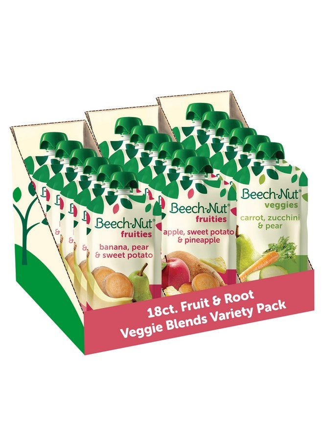 Beech-Nut Baby Food Variety Pack, Fruit & Root Veggie Blends Baby Food Pouches, Fruit & Veggie Purees, 3.5oz (18 Pack) - Image 1