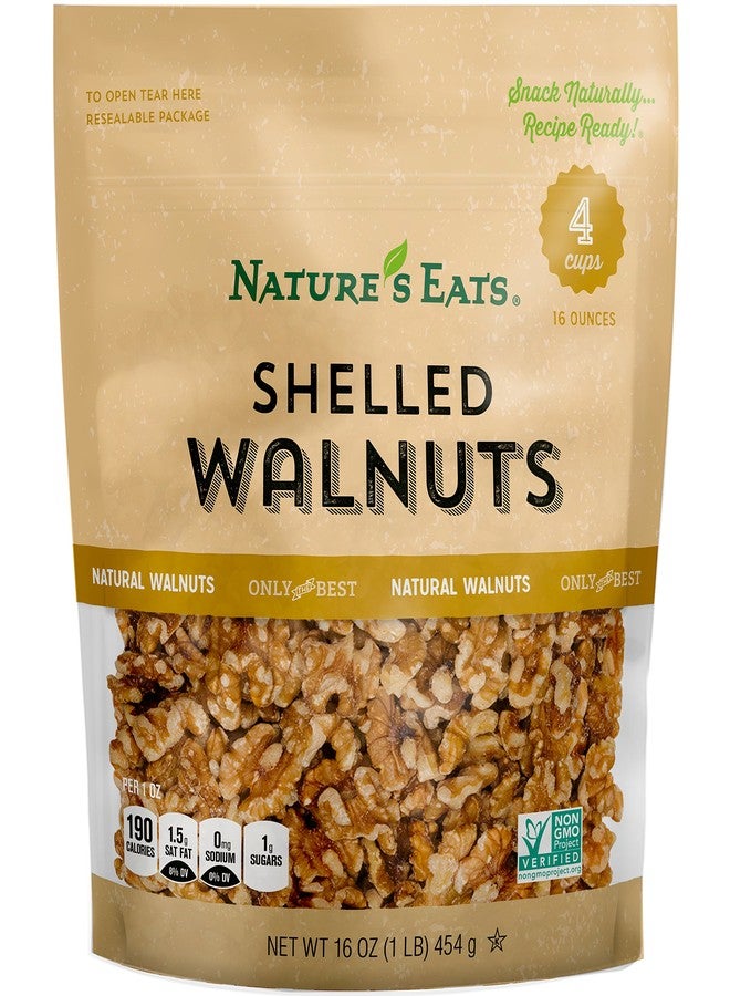 Nature's Eats Nature’s Eats Shelled Walnuts 16 oz - 100% Natural Raw Walnut Halves & Pieces - Unsalted Healthy Snack - Fresh, Crunchy, Kosher Certified, Non-GMO, Keto-Friendly Baking & Cooking Nuts - Image 1