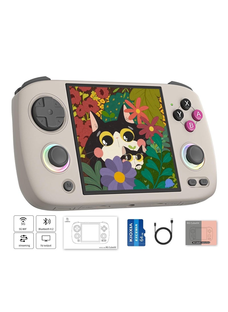 ANBERNIC  RG CubeXX Retro Handheld Game Console 3.95 Inch IPS Screen Linux System Built In 128G TF Card 5056 Games Support HDMI TV Output 5G WiFi Bluetooth 4.2 (Beige)  - Image 1