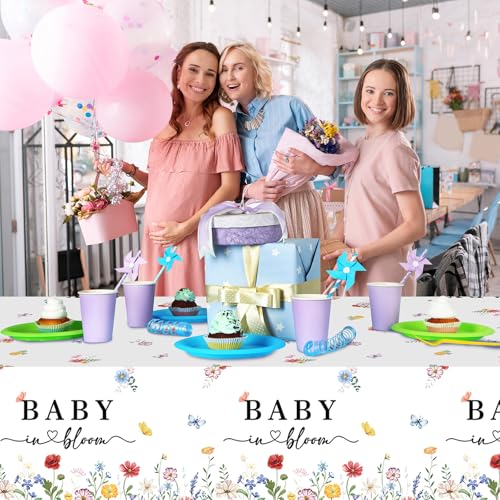 KEASKELL 3 Pcs Spring Baby in Bloom Baby Shower Tablecloths, Disposable Floral Table Cloth Wildflower Butterfly Table Covers for Baby Shower Spring Birthday Party Decorations, 54x108 Inches - Image 5