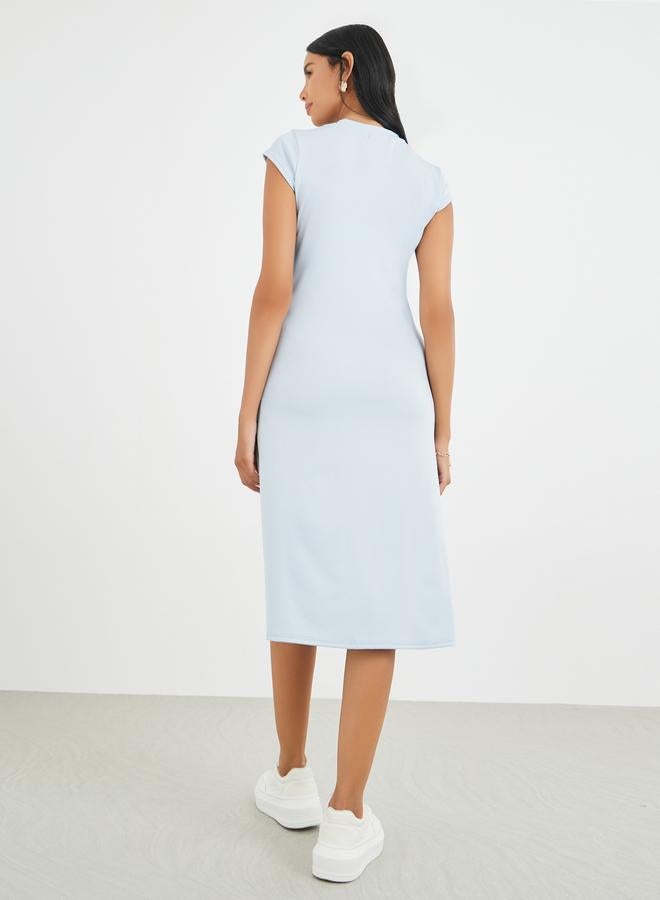 تايك تو فستان ميدي بدون أكمام بياقة دائرية بلون سادة - Image 5