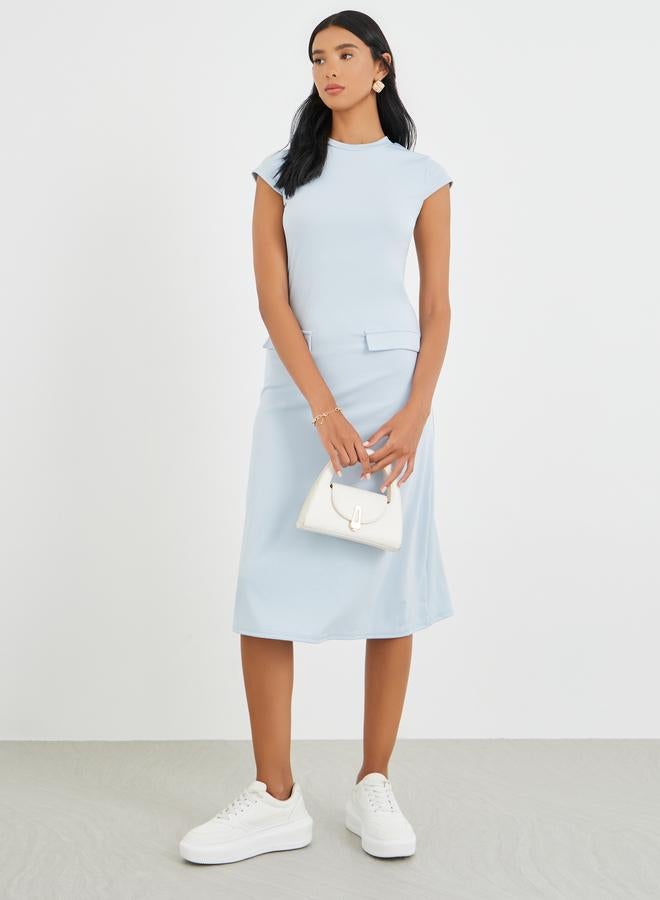 تايك تو فستان ميدي بدون أكمام بياقة دائرية بلون سادة - Image 2