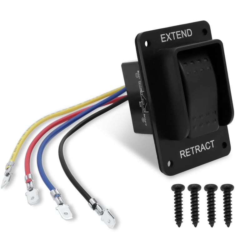 FHRHRY 387874 RV Electric Stabilizer Jack Switch Compatible with Lippert High Speed Stabilizer Jacks Power Stabilizer Jack Extend Retract Switch with Harness Extra Terminals IP66rated Waterproof Black - Image 3