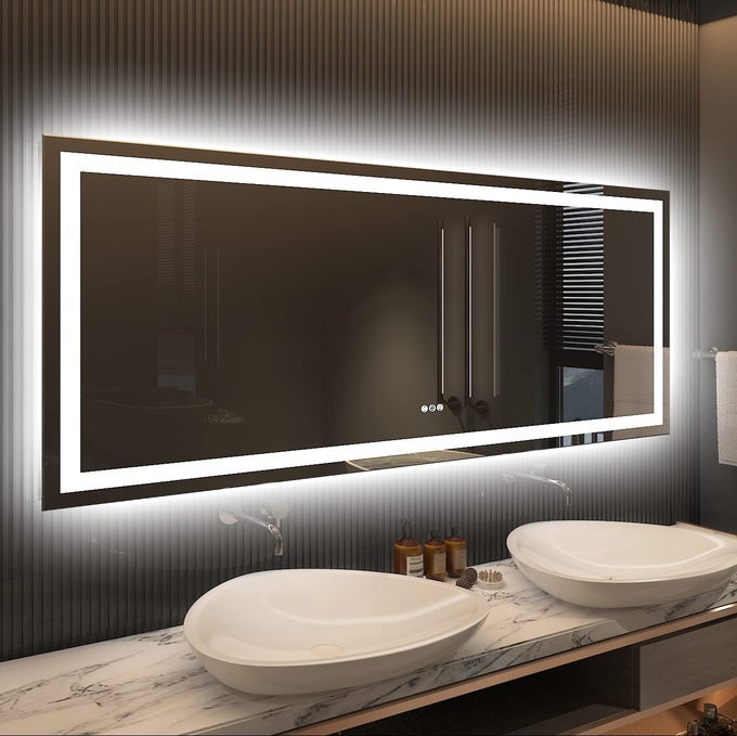 60 X28 LED BATHROOM MIRROR FOR WALL BACKLIT FRONTLIGHTED VANITY MIRROR DIMMABLE MAKEUP MIRRORS ANTIFOG MEMORY 3 COLORS SHATTERPROOF ETL LISTED