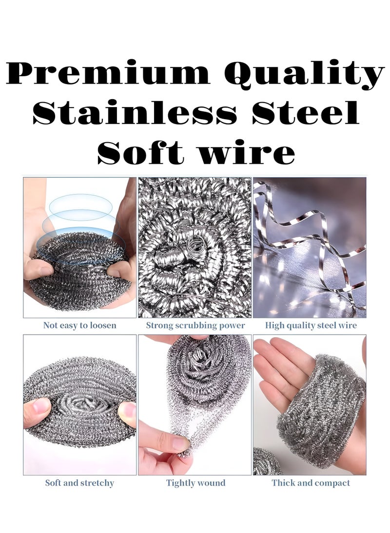 فيندكس مجموعة من 12 قطعة من ليفة تنظيف من الفولاذ المقاوم للصدأ - وسادات تنظيف معدنية شديدة التحمل للأواني والمقالي والأطباق - ليفة تنظيف من الصوف الفولاذي المقاوم للصدأ لتنظيف المطبخ الصعب - Image 4