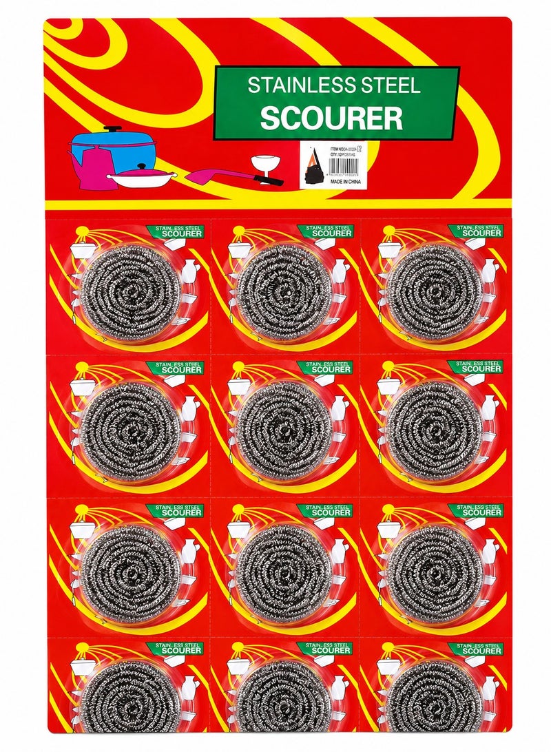 VENDIX 12-Pack Stainless Steel Scourer - Heavy Duty Metal Scouring Pads for Pots, Pans & Dishes - Rust-Resistant Steel Wool Scrubber for Tough Kitchen Cleaning - Image 5