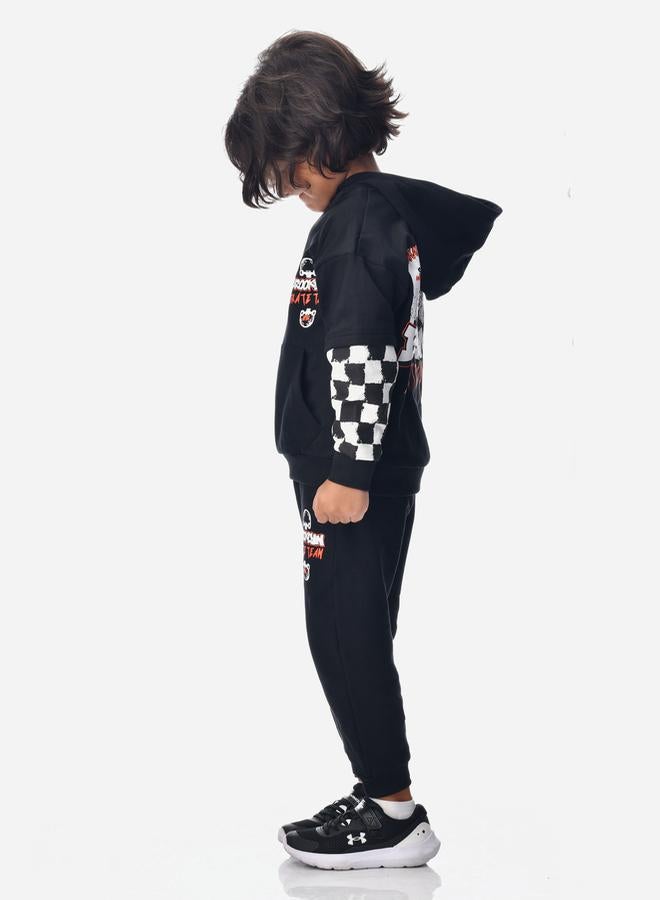 victor and jane Graphic Print Regular Fit Hoodie & Joggers Set by Styli  - Image 2