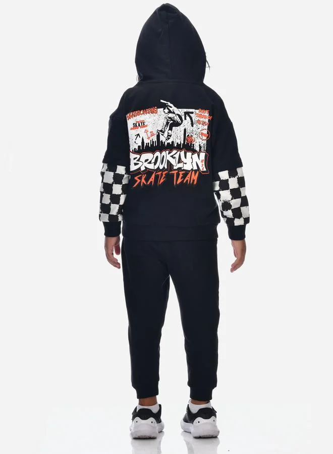 victor and jane Graphic Print Regular Fit Hoodie & Joggers Set by Styli