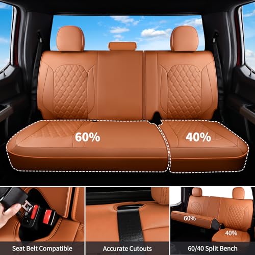 Huidasource Tacoma Car Seat Covers Brown Fit for 3rd Gen Toyota Tacoma 2016-2023 Double & Crew Cab SR SR5 Limited TRD Sport/Pro/Off Road, Front & Back Leather Truck Seat Cover (Full Set/Brown) - Image 3