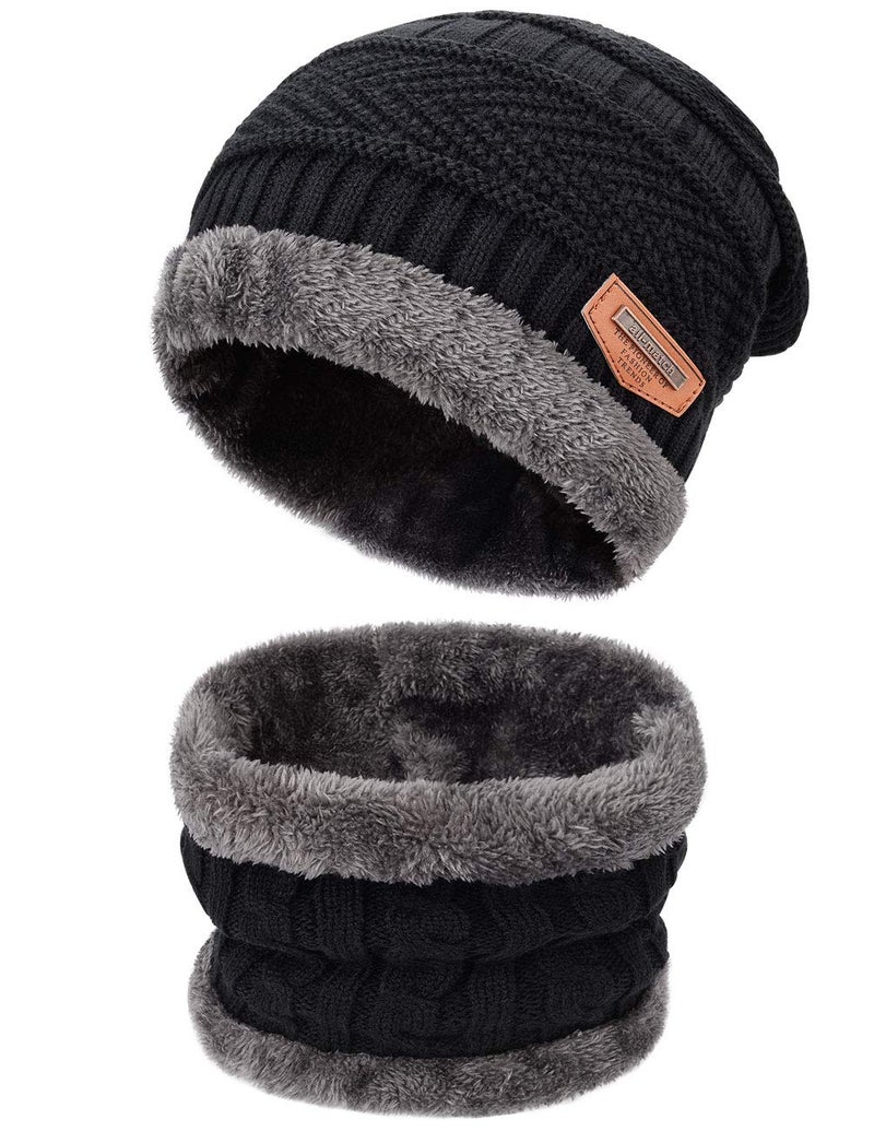 MAYLISACC Winter Unisex Slouchy Snow Ski Beanie Hat and Neck Warmer Scarf 2 Pieces Set for Women Men Black - Image 1