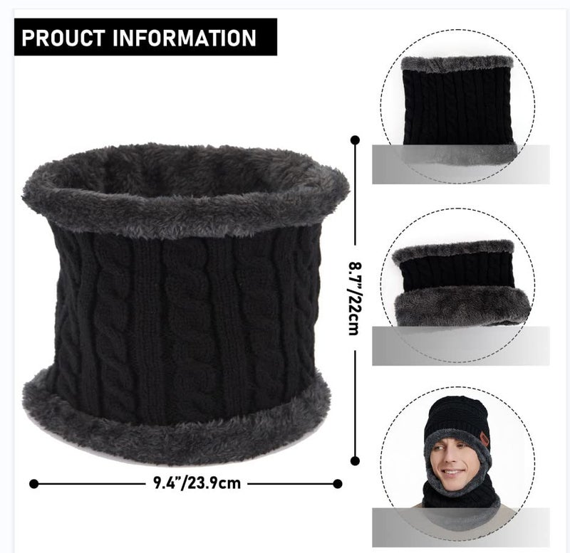 MAYLISACC Winter Unisex Slouchy Snow Ski Beanie Hat and Neck Warmer Scarf 2 Pieces Set for Women Men Black - Image 4