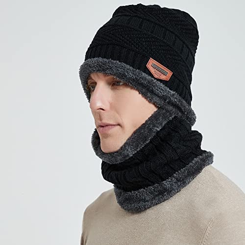 MAYLISACC Winter Unisex Slouchy Snow Ski Beanie Hat and Neck Warmer Scarf 2 Pieces Set for Women Men Black - Image 2