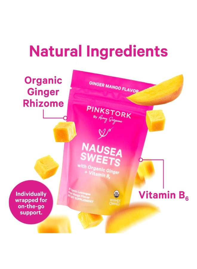 Pink Stork حلوى الغثيان، مع الزنجبيل العضوي + فيتامين ب6، 30 حبة لوزينج عضوية، نكهة الزنجبيل والمانجو، مكمل غذائي - Image 3