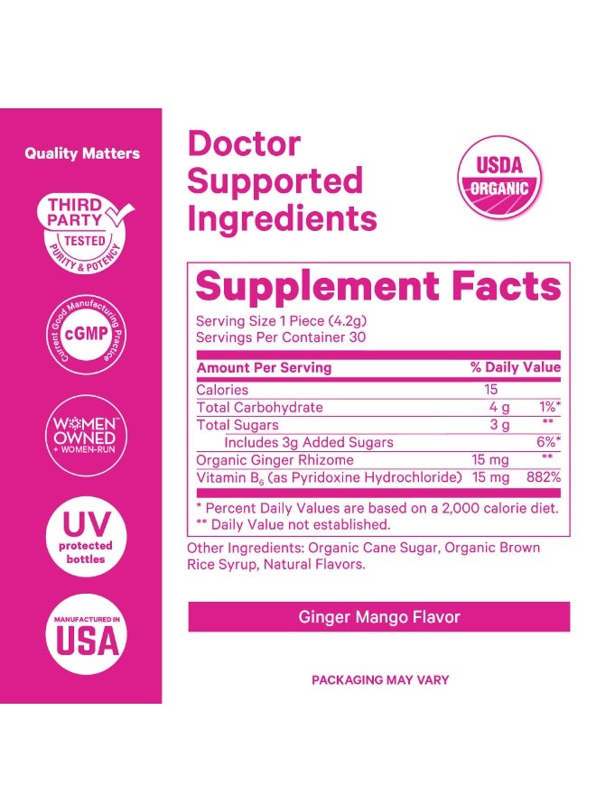 Pink Stork حلوى الغثيان، مع الزنجبيل العضوي + فيتامين ب6، 30 حبة لوزينج عضوية، نكهة الزنجبيل والمانجو، مكمل غذائي - Image 4