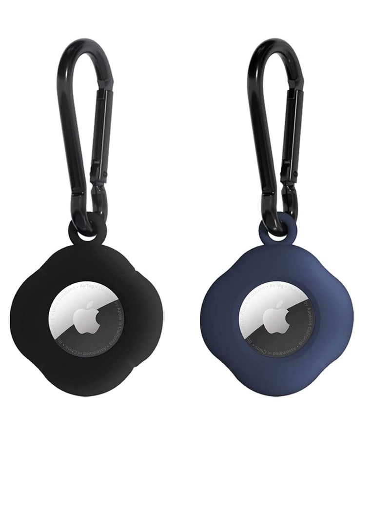 SYOSI Case for Apple AirTag with Keychain, Soft Full Body Shockproof /Silicone Protective Cover keychain Water Resistant and Anti-Scratch Black/Dark Blue, 2 Pack  - Image 1
