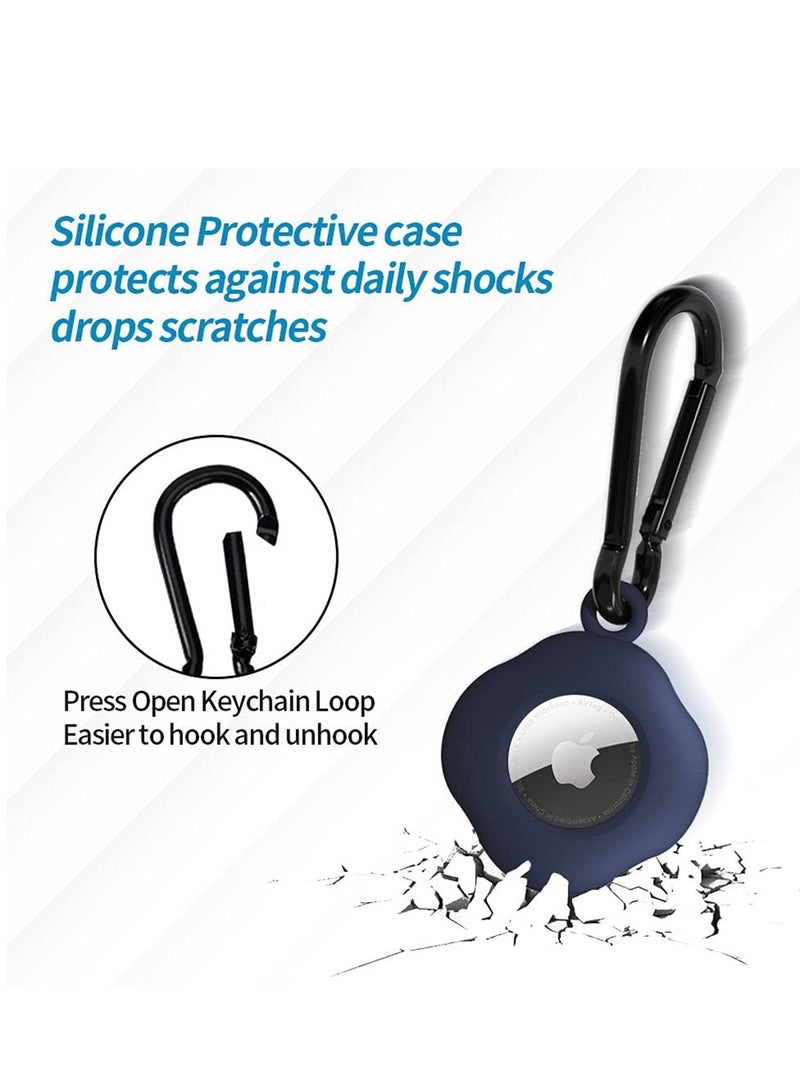 SYOSI Case for Apple AirTag with Keychain, Soft Full Body Shockproof /Silicone Protective Cover keychain Water Resistant and Anti-Scratch Black/Dark Blue, 2 Pack  - Image 4
