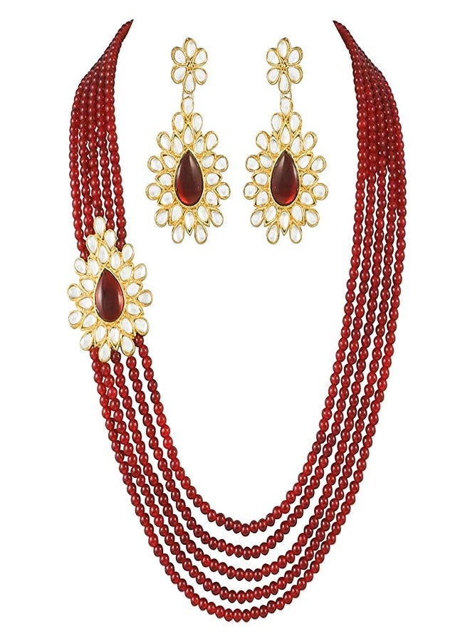 Aheli Ethnic Multi Strand Beaded Necklace Earrings Indian Bollywood Fashion Bharatanatyam jewellery set Gift for Women - Image 1