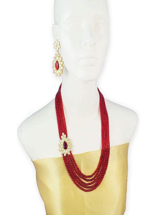 Aheli Ethnic Multi Strand Beaded Necklace Earrings Indian Bollywood Fashion Bharatanatyam jewellery set Gift for Women - Image 2