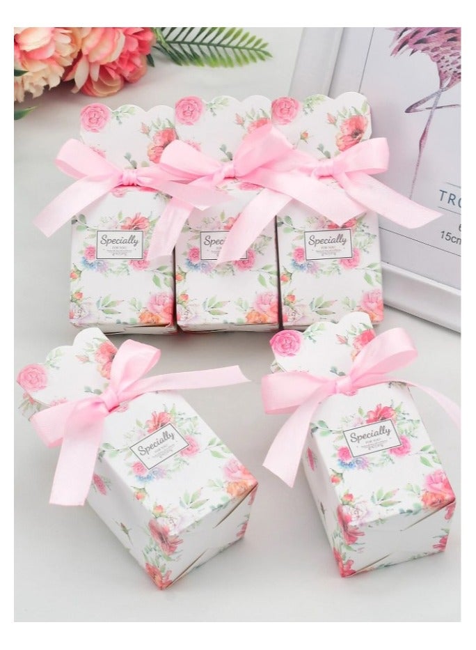10 pink and white gift boxes with pink ribbon for wrapping and decorating gifts on occasions like birthday, wedding and celebrations - Image 1