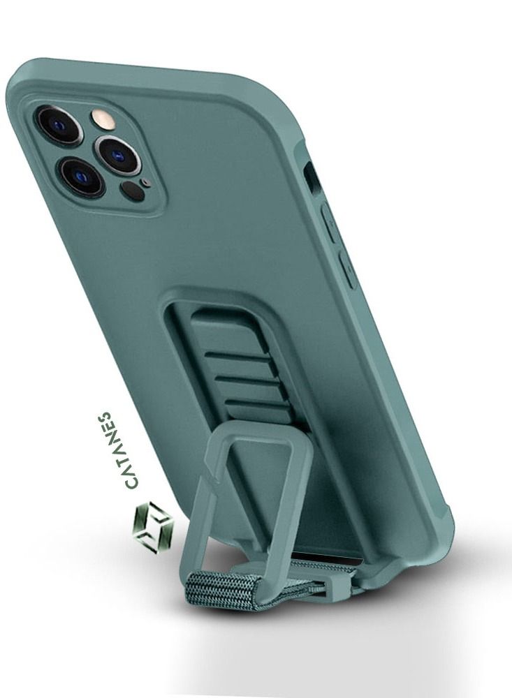 CATANES 2 Pack For iPhone 12 Pro Max Case Cover And Screen Protector With Strap And Adjustable Grip Case Green - Image 2