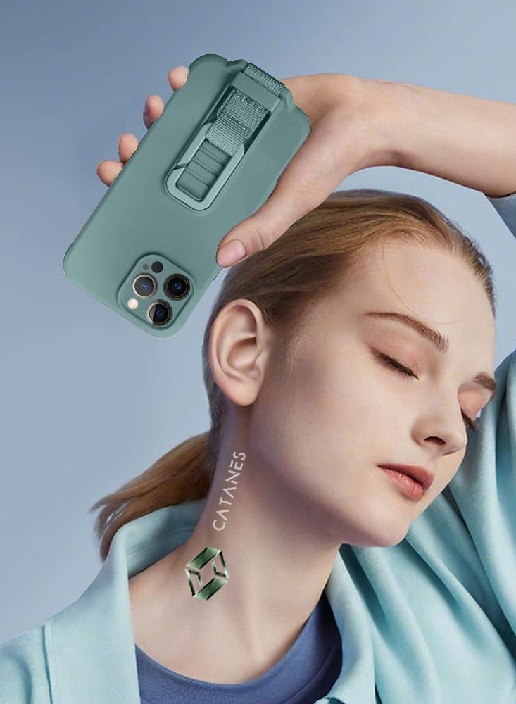 CATANES 2 Pack For iPhone 12 Pro Max Case Cover And Screen Protector With Strap And Adjustable Grip Case Green - Image 5