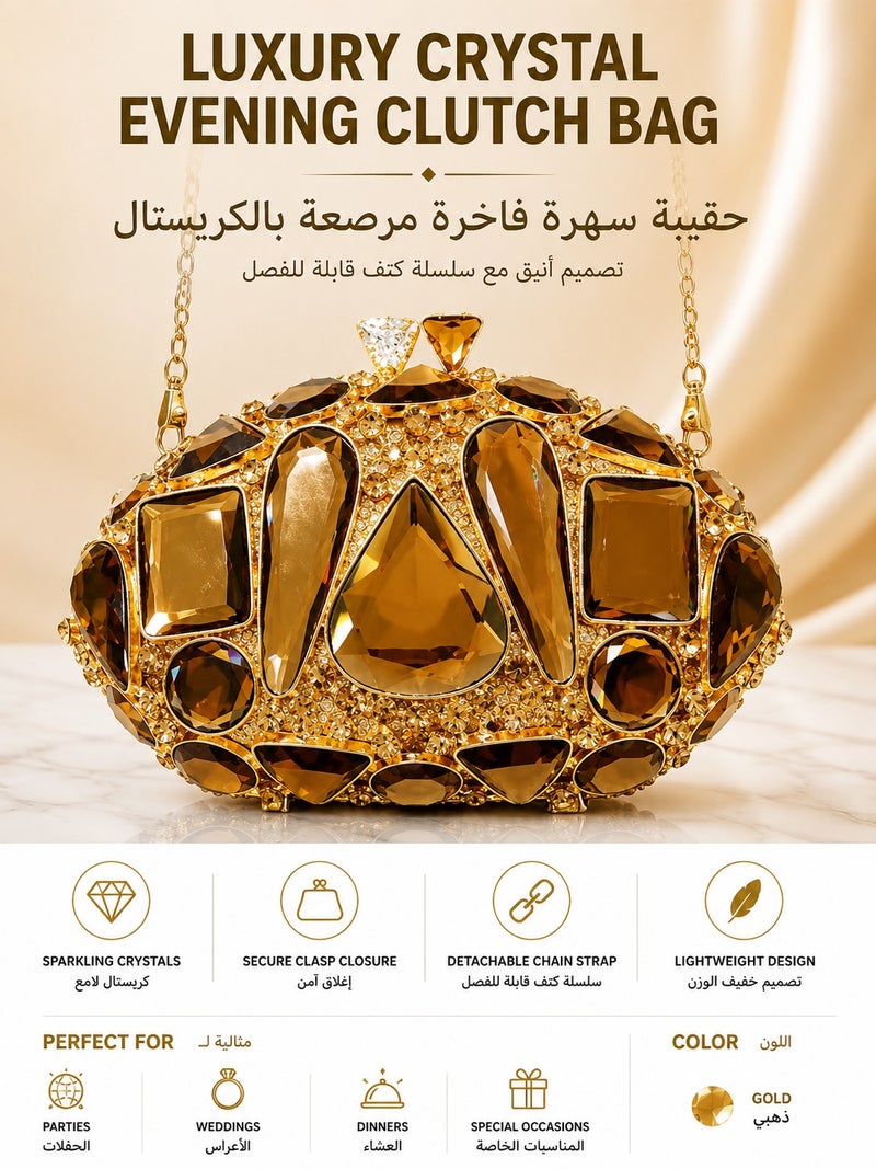 Women's Rhinestone Evening Clutch Bag with Chain Strap and Geometric Crystal Design for Parties, Weddings & Formal Events - Image 1
