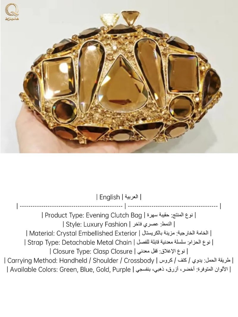 Women's Rhinestone Evening Clutch Bag with Chain Strap and Geometric Crystal Design for Parties, Weddings & Formal Events - Image 2