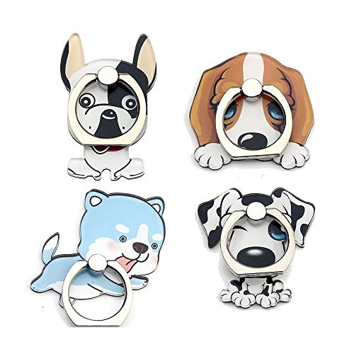 JCSMARTEC 4Pcs Phone Ring Holder Stand, Cute Dogs Cats Animal 360 Rotation Finger Ring Grip Kickstand Mount for Cellphones and Tablets (Dogs Ring) - Image 1
