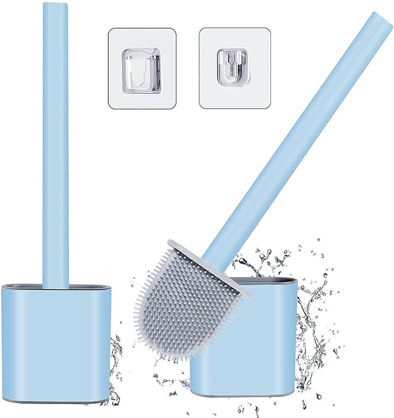 Tims Silicone Flex Antidrip NoSlip Long Handle Soft Bristle Toilet Brush with Slim Holder Set and Holding Stickers Multicolor - Image 1