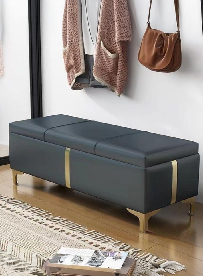 شو وو مقعد جلدي عصري، مقعد تخزين كبير، مقاعد نوم مبطنة، مقعد تغيير الأحذية، مقعد عثماني مكعب للتخزين، مسند قدم منزلي بأرجل معدنية - Image 1