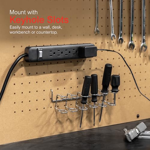 GE 6-Outlet Power Strip, 2 Ft Extension Cord, Heavy Duty Plug, Grounded, Integrated Circuit Breaker, 3-Prong, Wall Mount, ETL Listed, Black, 14831 - Image 5