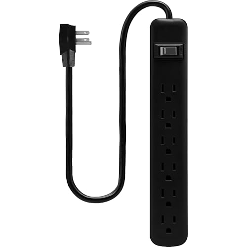 GE 6-Outlet Power Strip, 2 Ft Extension Cord, Heavy Duty Plug, Grounded, Integrated Circuit Breaker, 3-Prong, Wall Mount, ETL Listed, Black, 14831 - Image 2