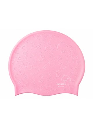 Dolphin Silicone Swim Bonnet for Adults - Embossed Sports Patterns - Flexible, Comfortable, and Waterproof - Pink