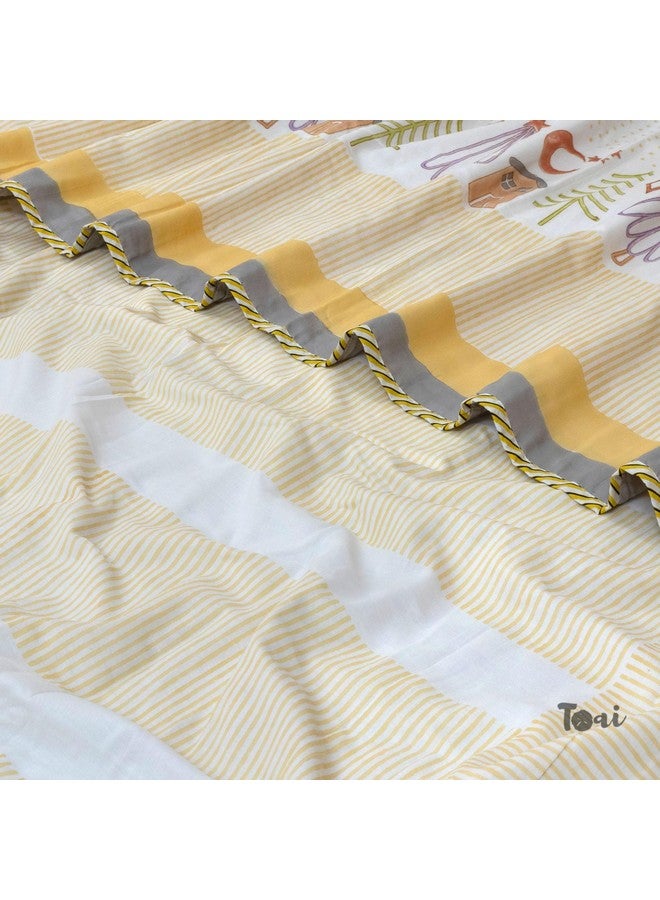TOAIArt Kids Baby Jaipuri Dohar Quilt for Summer Hand Block Printed 3 Layers Reversible 100% Mulmul Cotton Flannel Filling Single Size 60” X 90” Polka Home (White Yellow) - Image 5