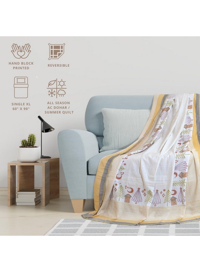 TOAIArt Kids Baby Jaipuri Dohar Quilt for Summer Hand Block Printed 3 Layers Reversible 100% Mulmul Cotton Flannel Filling Single Size 60” X 90” Polka Home (White Yellow) - Image 4
