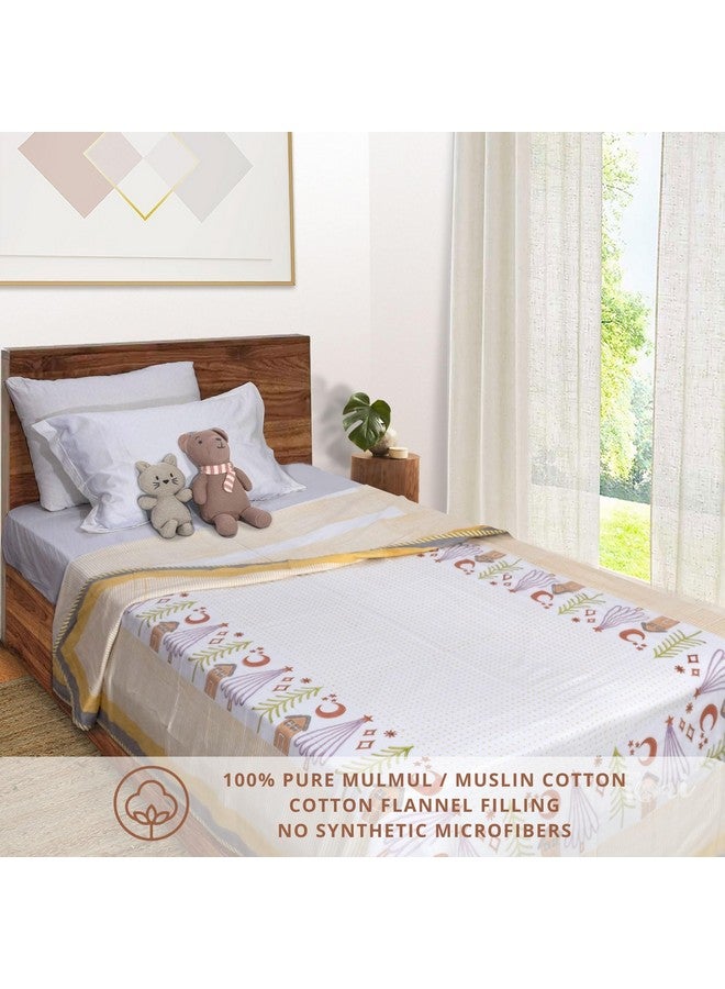 TOAIArt Kids Baby Jaipuri Dohar Quilt for Summer Hand Block Printed 3 Layers Reversible 100% Mulmul Cotton Flannel Filling Single Size 60” X 90” Polka Home (White Yellow) - Image 2