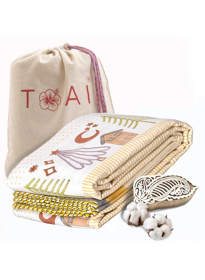 TOAIArt Kids Baby Jaipuri Dohar Quilt for Summer Hand Block Printed 3 Layers Reversible 100% Mulmul Cotton Flannel Filling Single Size 60” X 90” Polka Home (White Yellow) - Image 1