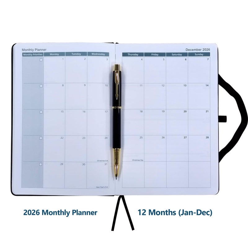 WEYEAH 2026 Planner Journal with Yearly, Monthly, Weekly & Daliy Plan Pages, 24 Lined and 24 Dotted Pages, More Functional Pages, 8.5" x 5.75" Medium A5 Size (Black with Pen) - Image 3