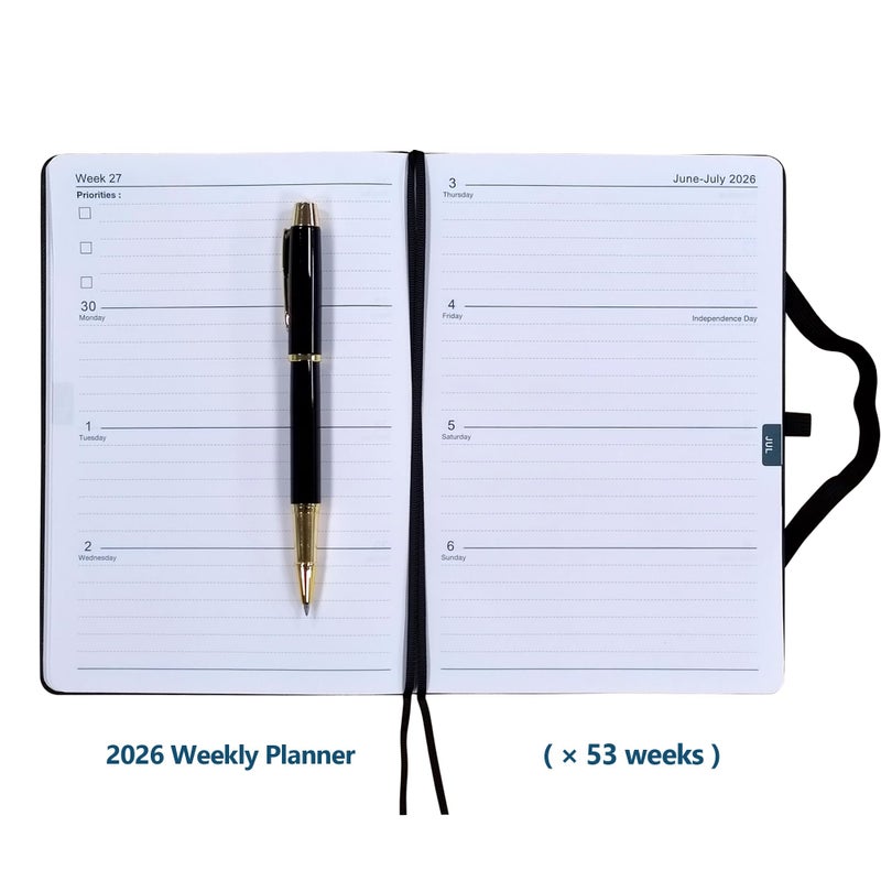WEYEAH 2026 Planner Journal with Yearly, Monthly, Weekly & Daliy Plan Pages, 24 Lined and 24 Dotted Pages, More Functional Pages, 8.5" x 5.75" Medium A5 Size (Black with Pen) - Image 4