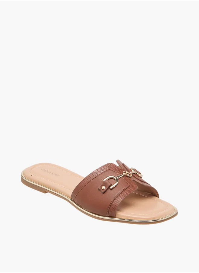 سيليست Women's Textured Slip-On Sandals with Metal Accent