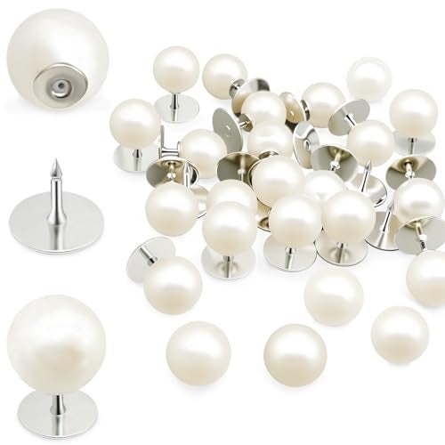 PIGORY 50 Sets Pearl Buttons No Sew Buttons for Clothes 10mm Pearl Brooch Pins Reusable for Women White Safety Pins for Dresses Shirts DIY Crafts Fashion Decorative Accessories - Image 1