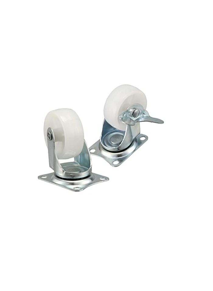 AQSON PP Nylon Dual Roller Bearing Universal Swivel 2in 50mm Castor Wheel For Platform Trolley Chair (White,4 Pieces,25kg)  - Image 1
