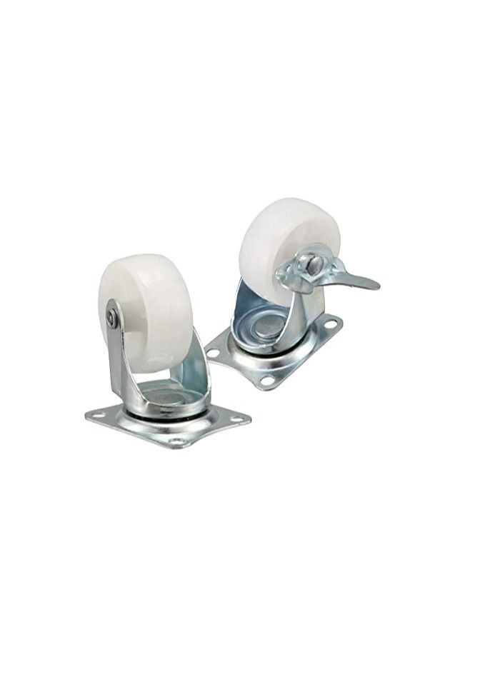 AQSON PP Nylon Dual Roller Bearing Universal Swivel 2in 50mm Castor Wheel For Platform Trolley Chair (White,4 Pieces,25kg)  - Image 2