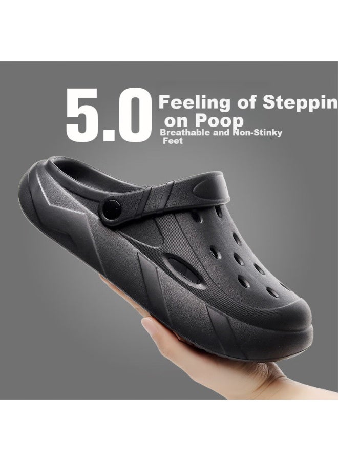 Xggc Men's Summer Hollow Shoes Outdoor Thick-soled Anti-slip Breathable Toe-capped Home Slippers Men Black 42-43 - Image 1