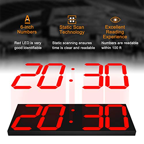 CHKOSDA LED Large Digital Wall Clock, Oversize Wall Clock with 6” Numbers, Remote Control Count up/Countdown Timer Clock, Auto Dimmer, Big Calendar and Thermometer(Red) - Image 5