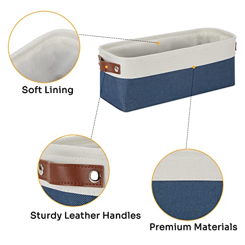 DULLEMELO Toilet Paper Baskets for Storage 15"x6"x5.5" Small Rectangular Baskets for Towels [2 Pack] Collapsible Fabric for Organizing Closet,Shelf,Toys (White&Blue) - Image 3