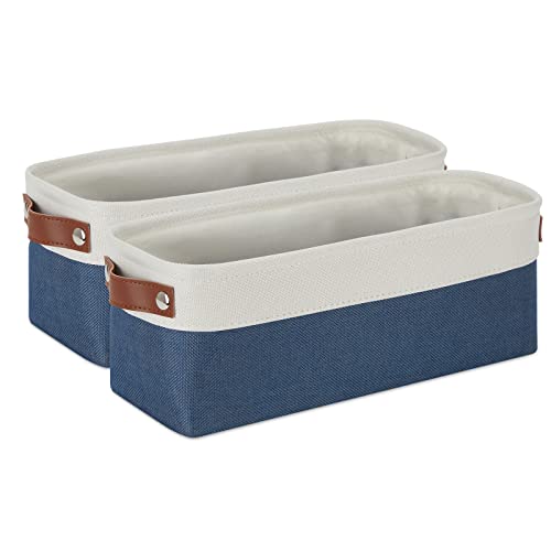 DULLEMELO Toilet Paper Baskets for Storage 15"x6"x5.5" Small Rectangular Baskets for Towels [2 Pack] Collapsible Fabric for Organizing Closet,Shelf,Toys (White&Blue) - Image 1