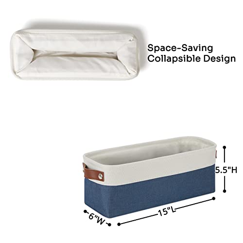 DULLEMELO Toilet Paper Baskets for Storage 15"x6"x5.5" Small Rectangular Baskets for Towels [2 Pack] Collapsible Fabric for Organizing Closet,Shelf,Toys (White&Blue) - Image 2