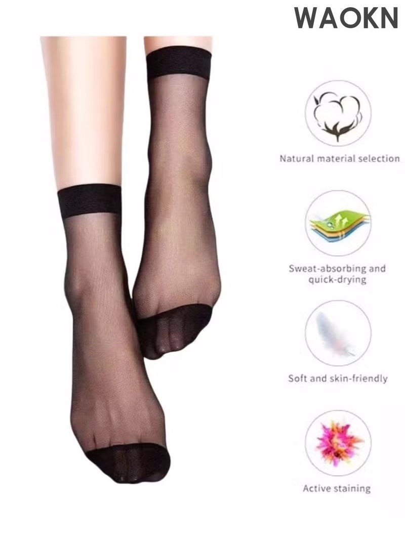 WAOKN 12 Pairs Sheer Ankle Socks Thin Nylon Transparent Ankle High Hosiery Socks Short Dress Stockings for Women Girls  Crew Stocking Soft Tight Hosiery Thin Through Calf High Silk Socks (Multi Color) - Image 4
